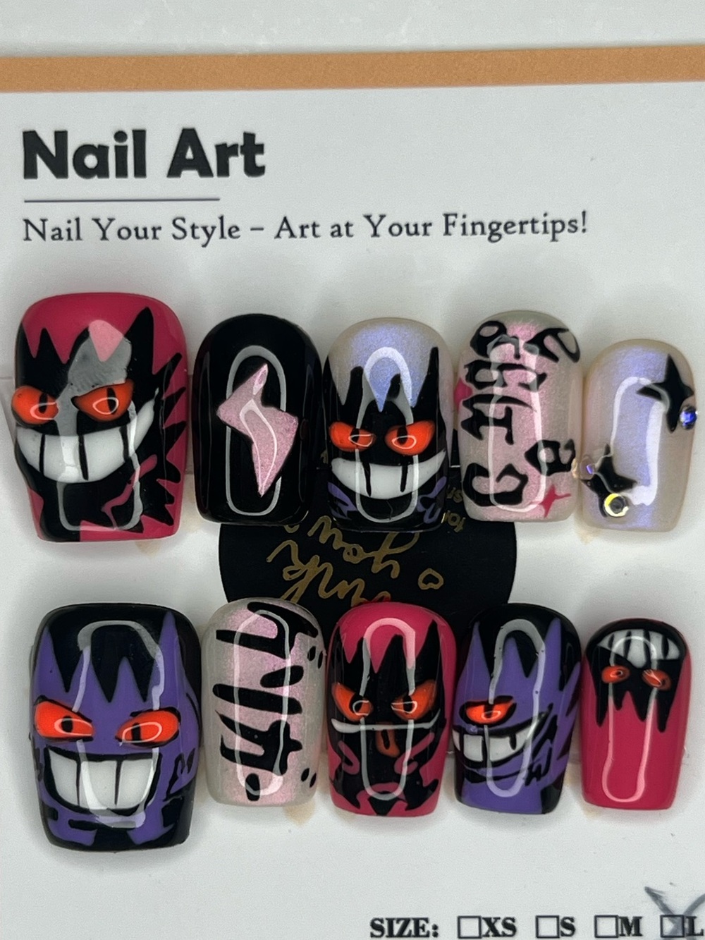Nail Art Press-On Set — Pink, Purple, Black, White